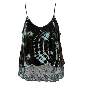 Nabee Sz S Black Blue Multi Tie Dye Rayon Spandex Bottom Lace Layer Boho Top